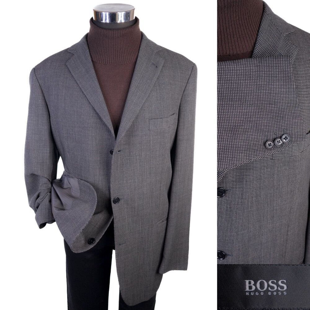 BOSS Hugo Boss Men 3 Button Blazer 44L Wool Gray Coat Jacket Blazer